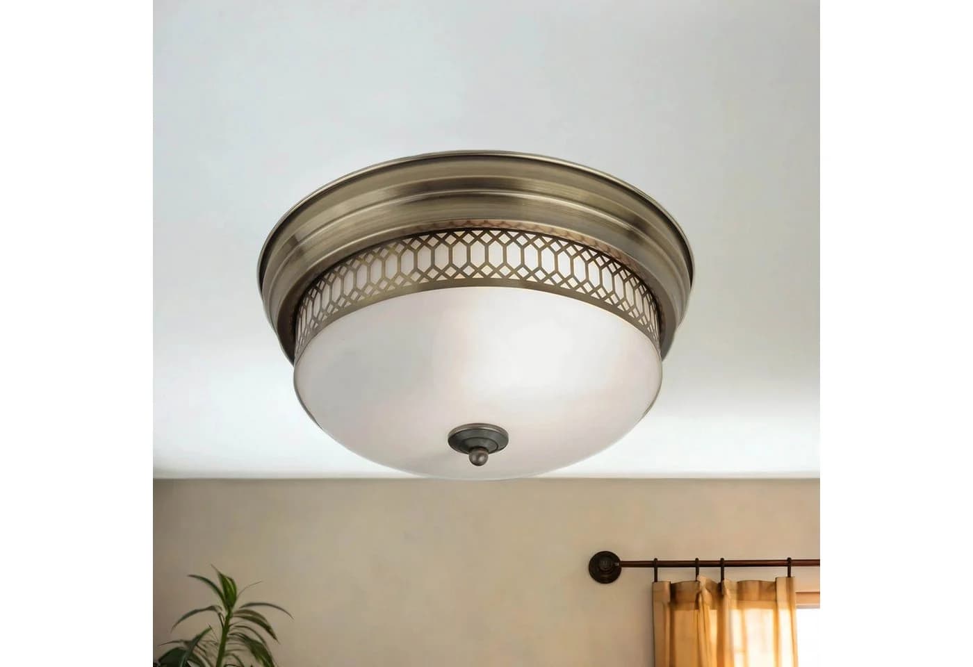 Licht-Erlebnisse Deckenleuchte BROOKS 2-flammig E27 Messing Antik Weiß IP44 - Bild 3