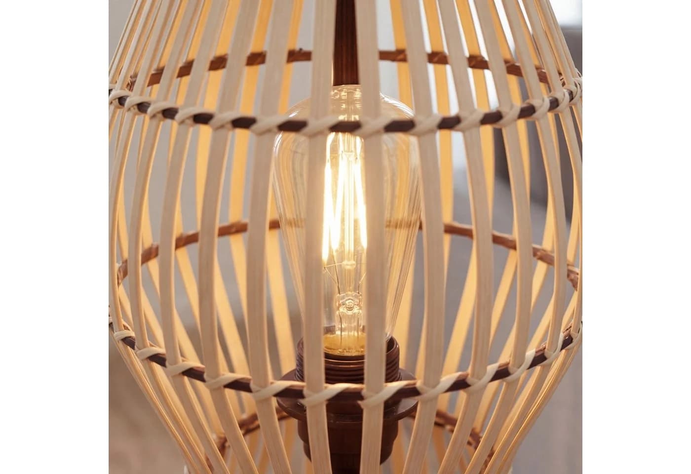 Licht-Erlebnisse Stehlampe ARSTAL Schwarz Bambus Metall E27 - Bild 4