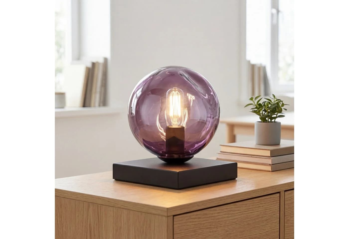 Licht-Erlebnisse Tischleuchte CLONLINA Schwarz/Lila Glas