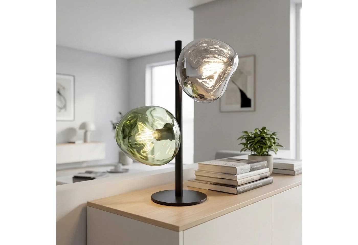 Licht-Erlebnisse Tischleuchte CLONLINA Schwarz/Weiß/Grün Glas Metall E14