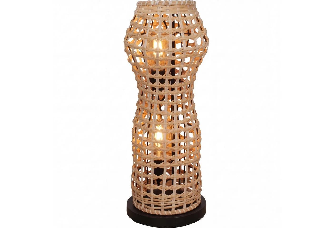 Licht-Erlebnisse Stehlampe LAUKIRCH Schwarz Metall Rattan E27 2-flammig - Bild 2