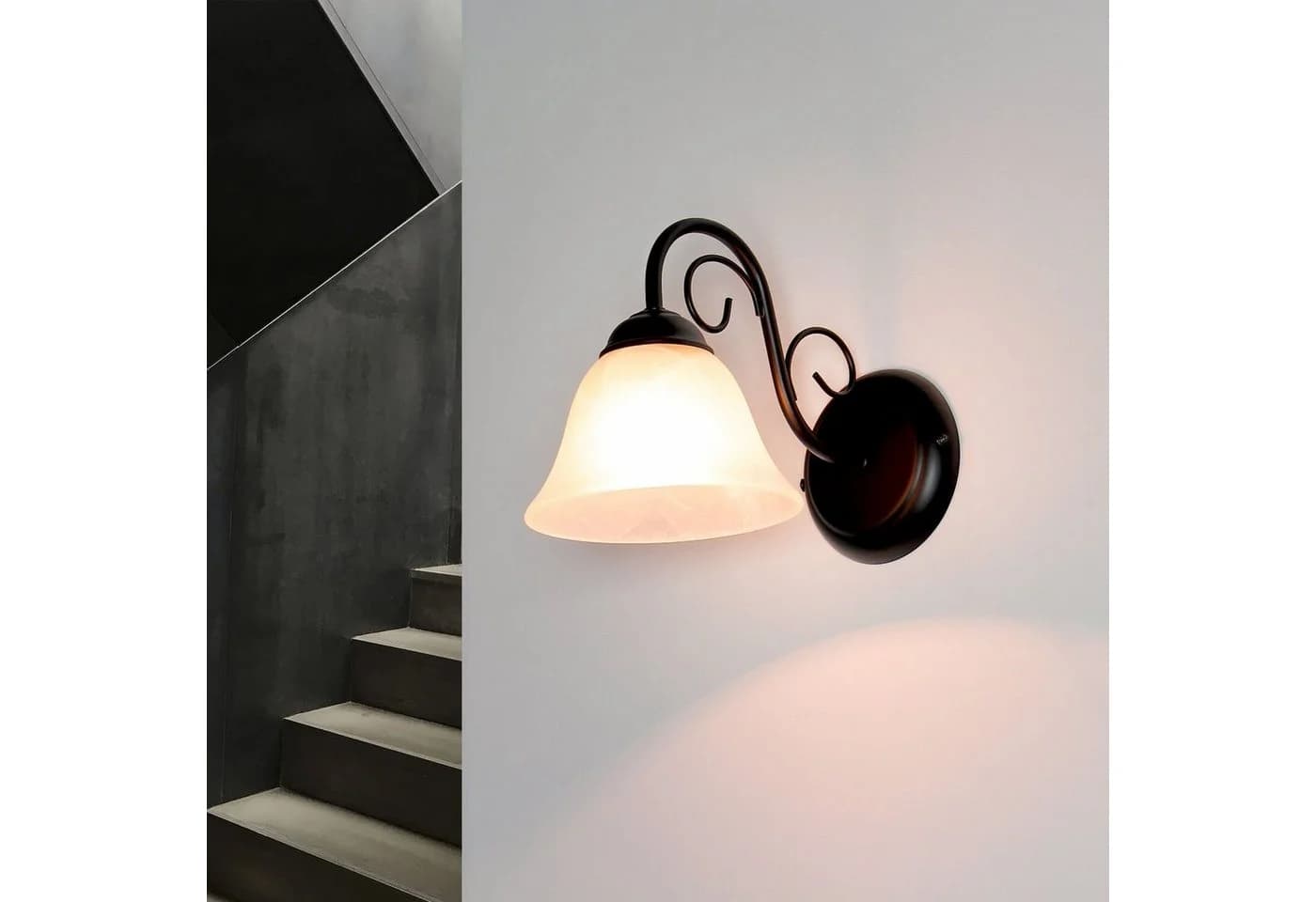 Licht-Erlebnisse Wandleuchte ATHEN: Alabaster Glas Wandlampe im Landhausstil