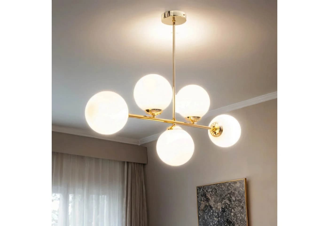 Licht-Erlebnisse Deckenleuchte DEKUT Gold Weiß Glas Metall Modern
