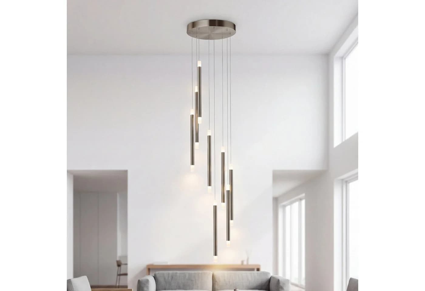 Licht-Erlebnisse Pendelleuchte NICOLE LED Warmweiß Nickel Metall - Bild 4