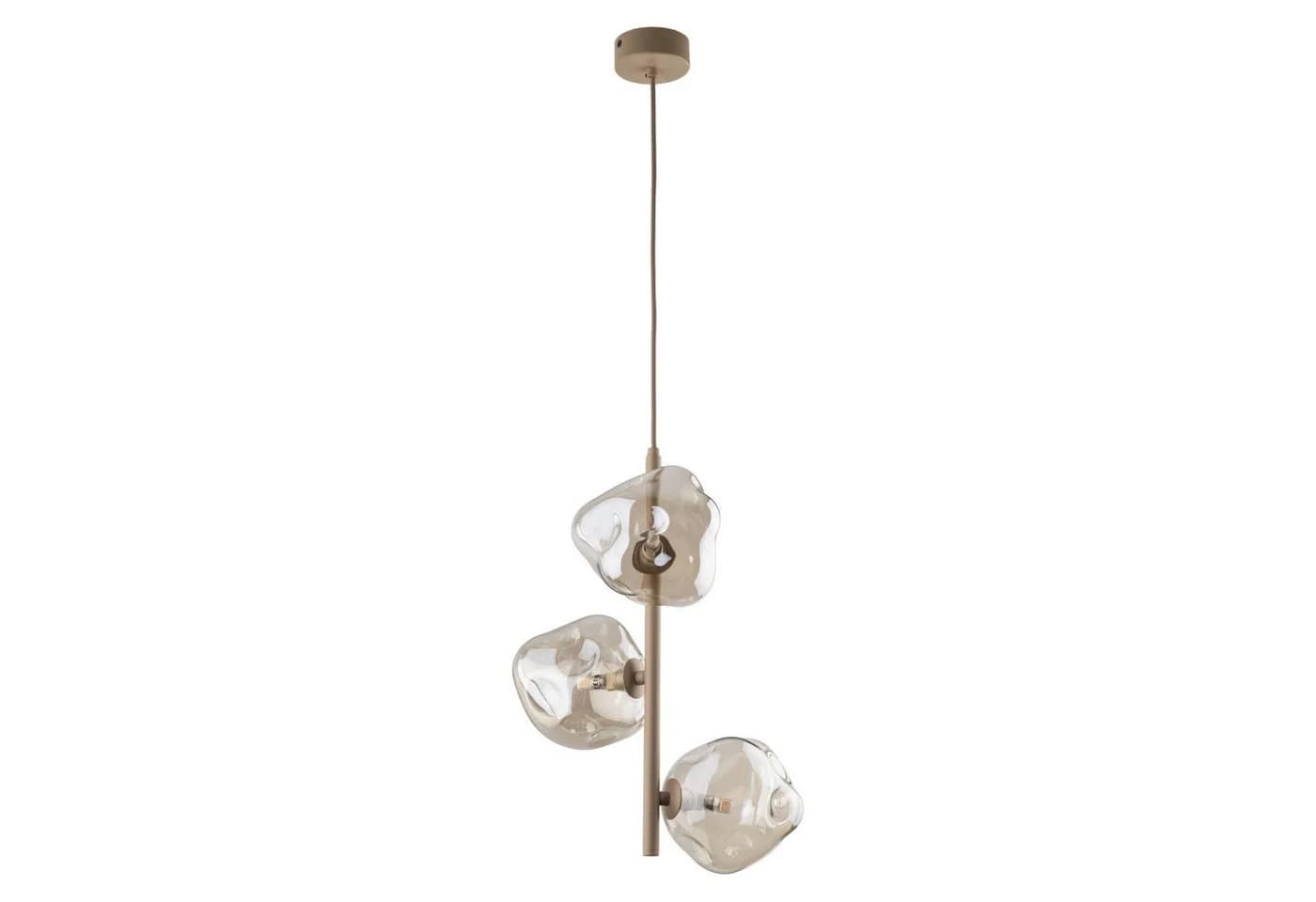 Licht-Erlebnisse Pendelleuchte UMERA 3-flammig Metall Rauchglas Beige Cognac - Bild 2