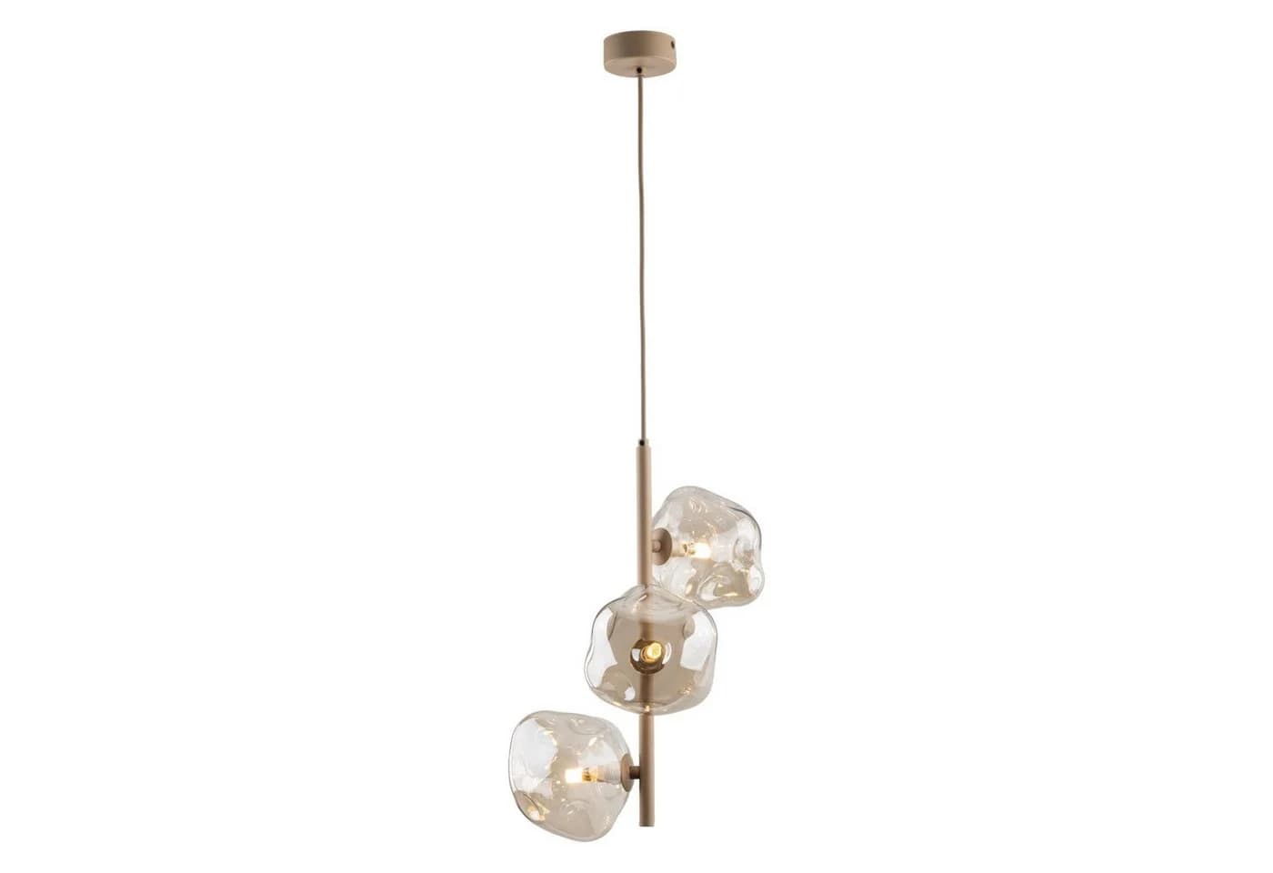 Licht-Erlebnisse Pendelleuchte UMERA 3-flammig Metall Rauchglas Beige Cognac - Bild 4