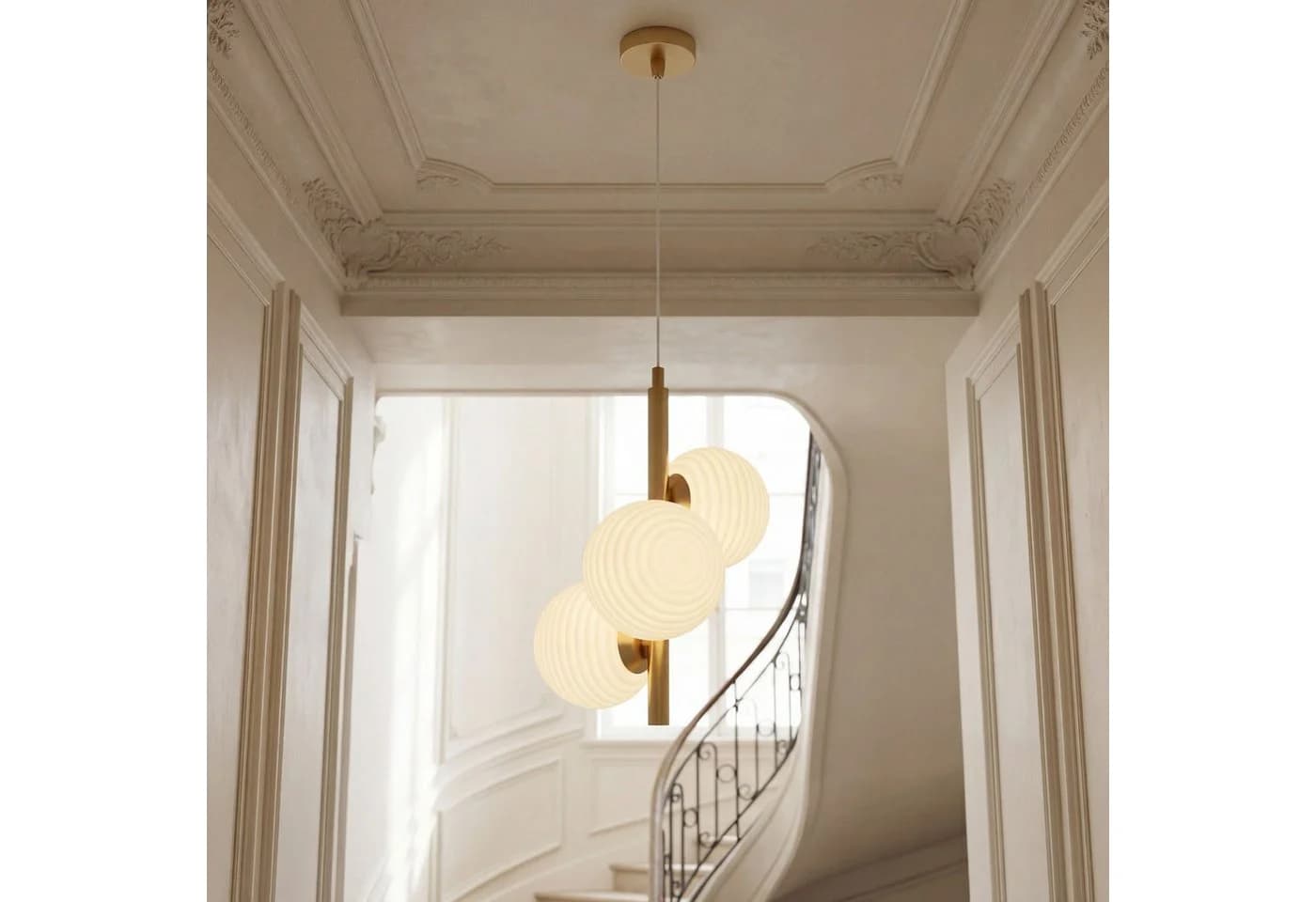 Licht-Erlebnisse Pendelleuchte EINKON 3-flammig Gold Weiß Glas Metall