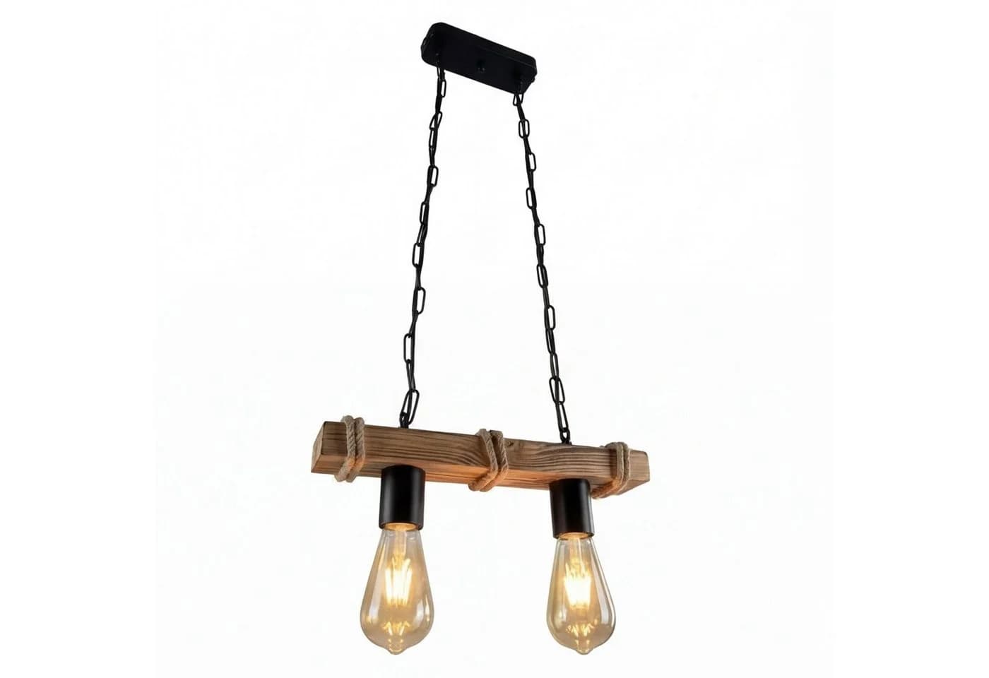 Licht-Erlebnisse Pendelleuchte LIRIEN Rustikal Schwarz/Braun Holz Metall - Bild 2