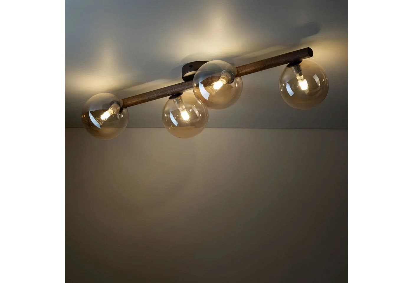 Licht-Erlebnisse Deckenleuchte MIEKE 4-flammig Glas Metall Nuss Bernstein Modern