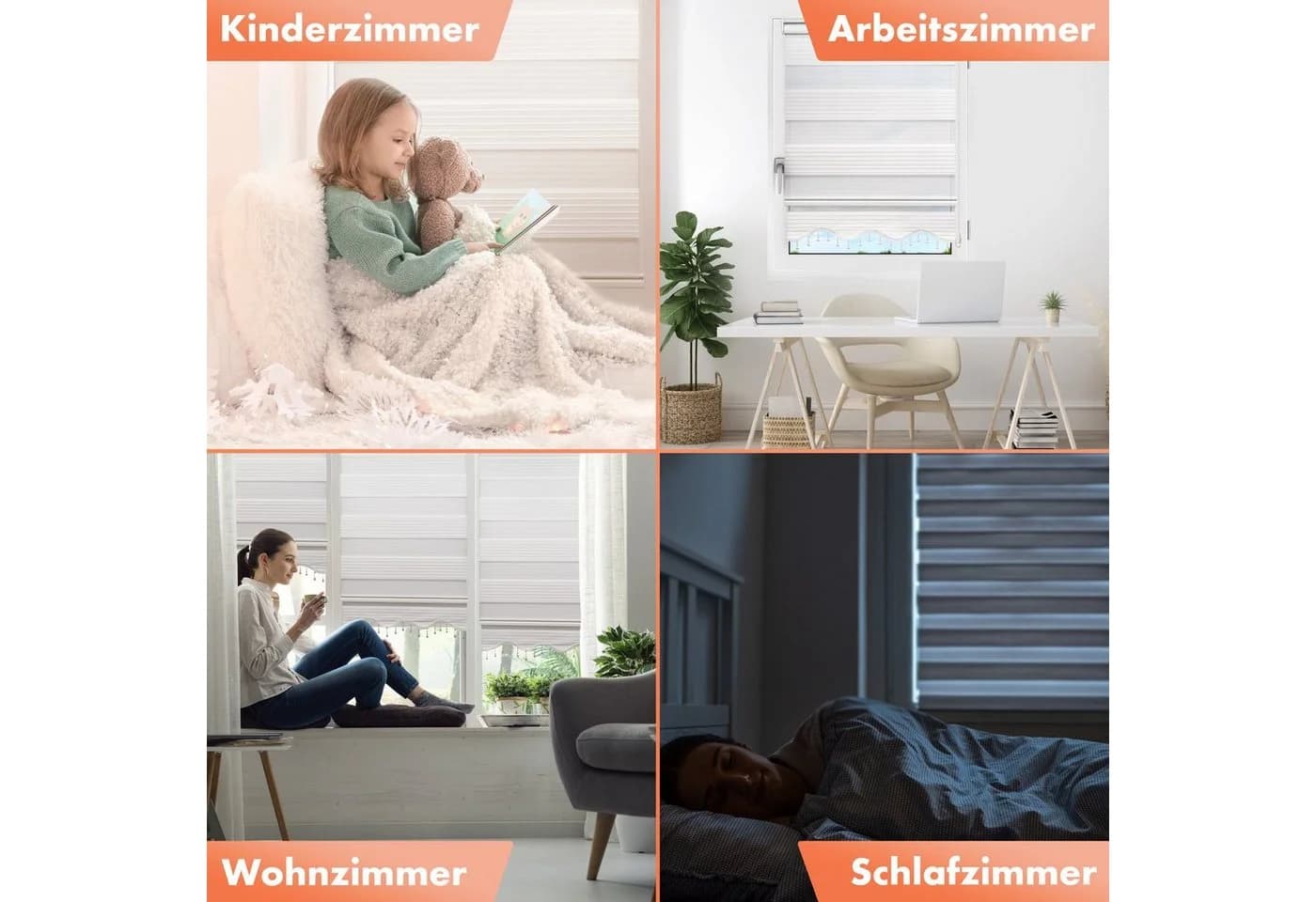 Bailena Doppelrollo mit Perlen Mäander Design Weiß/Silber Klemmfix - Bild 4