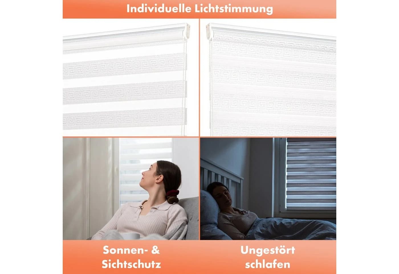 Bailena Doppelrollo mit Perlen Mäander Design Weiß/Silber Klemmfix - Bild 5