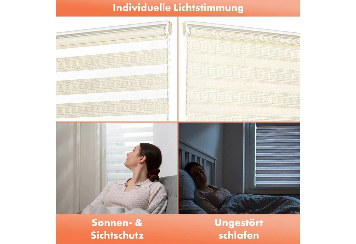 Bailena Doppelrollo mit Perlen Mäander Design Gold Klemmfix - Bild 5