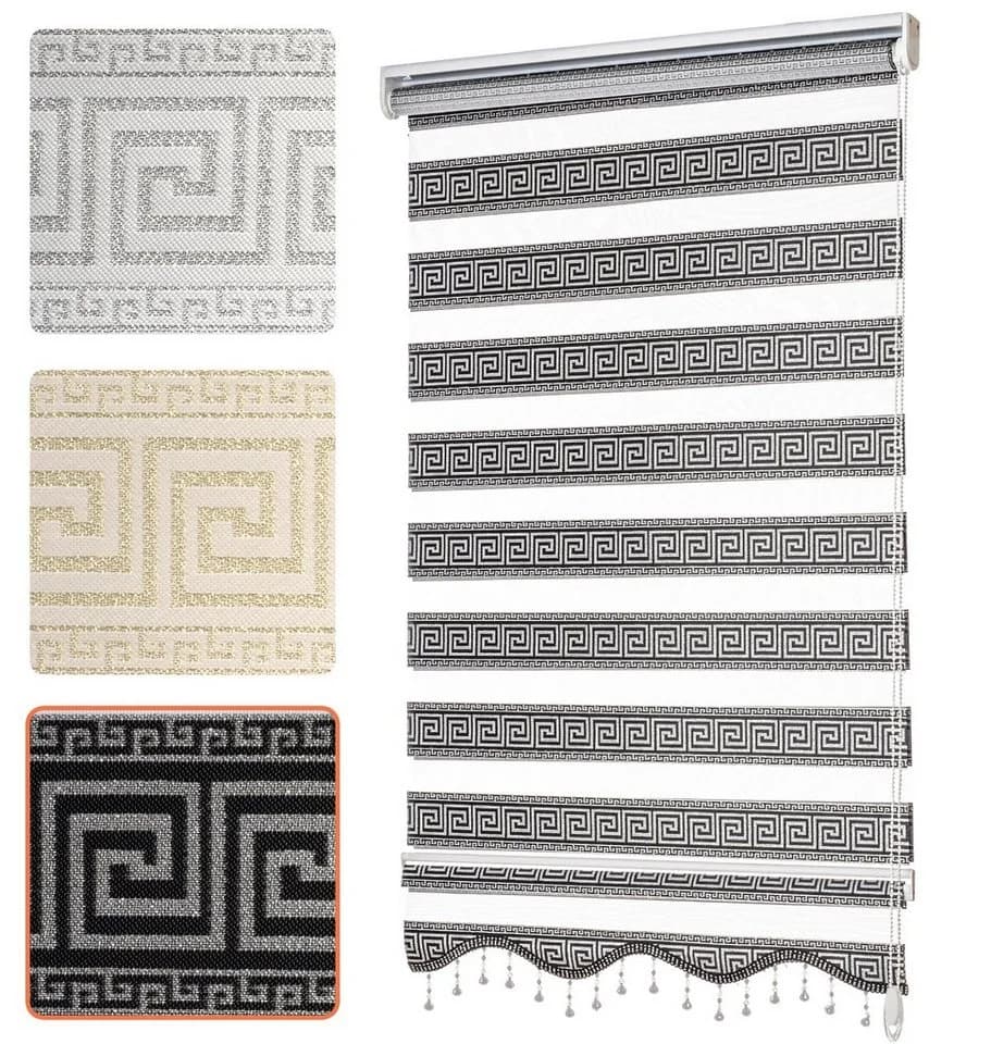 Bailena Doppelrollo mit Perlen Mäander Design Klemmfix Schwarz/Silber - Bild 2