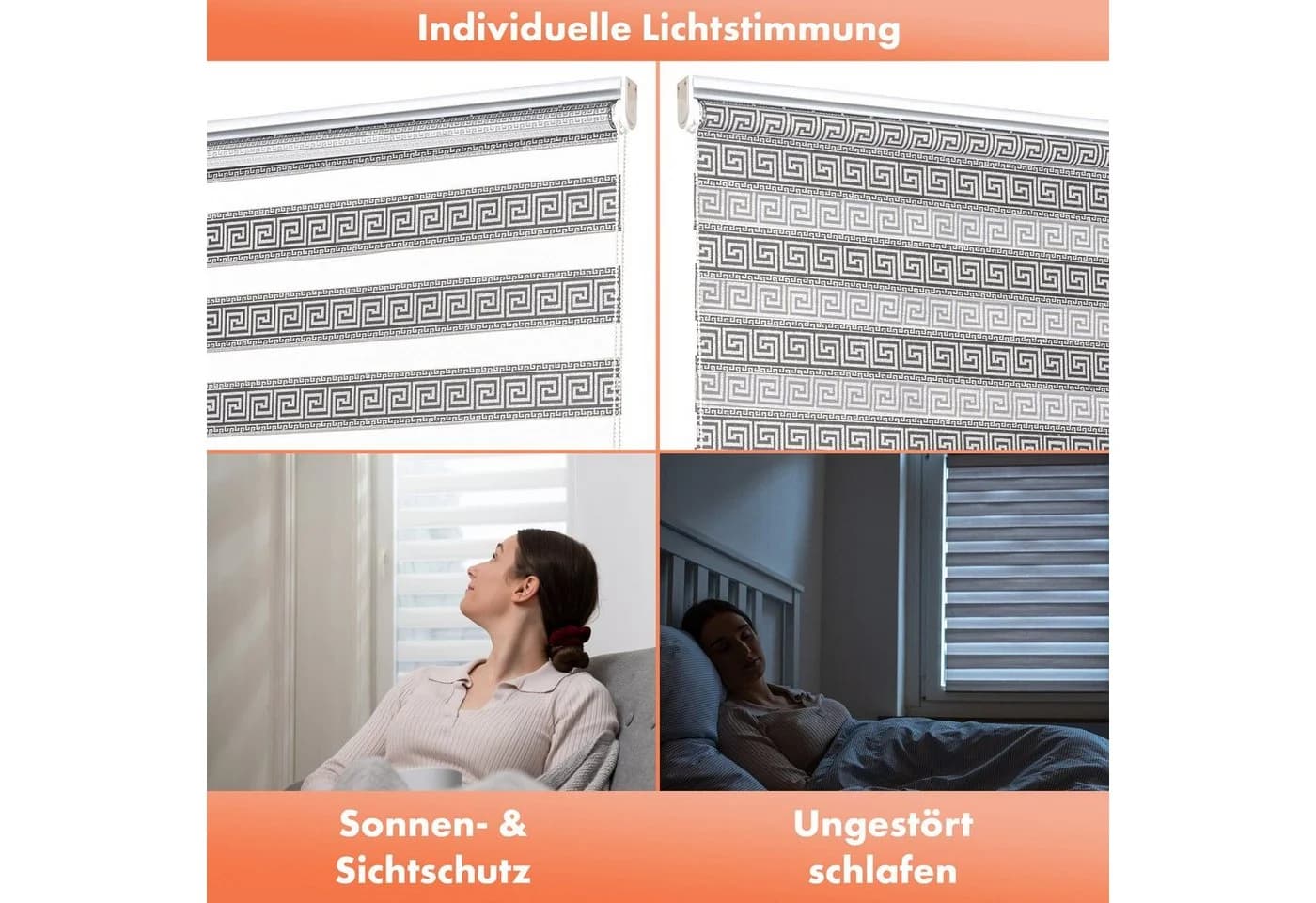 Bailena Doppelrollo mit Perlen Mäander Design Klemmfix Schwarz/Silber - Bild 5