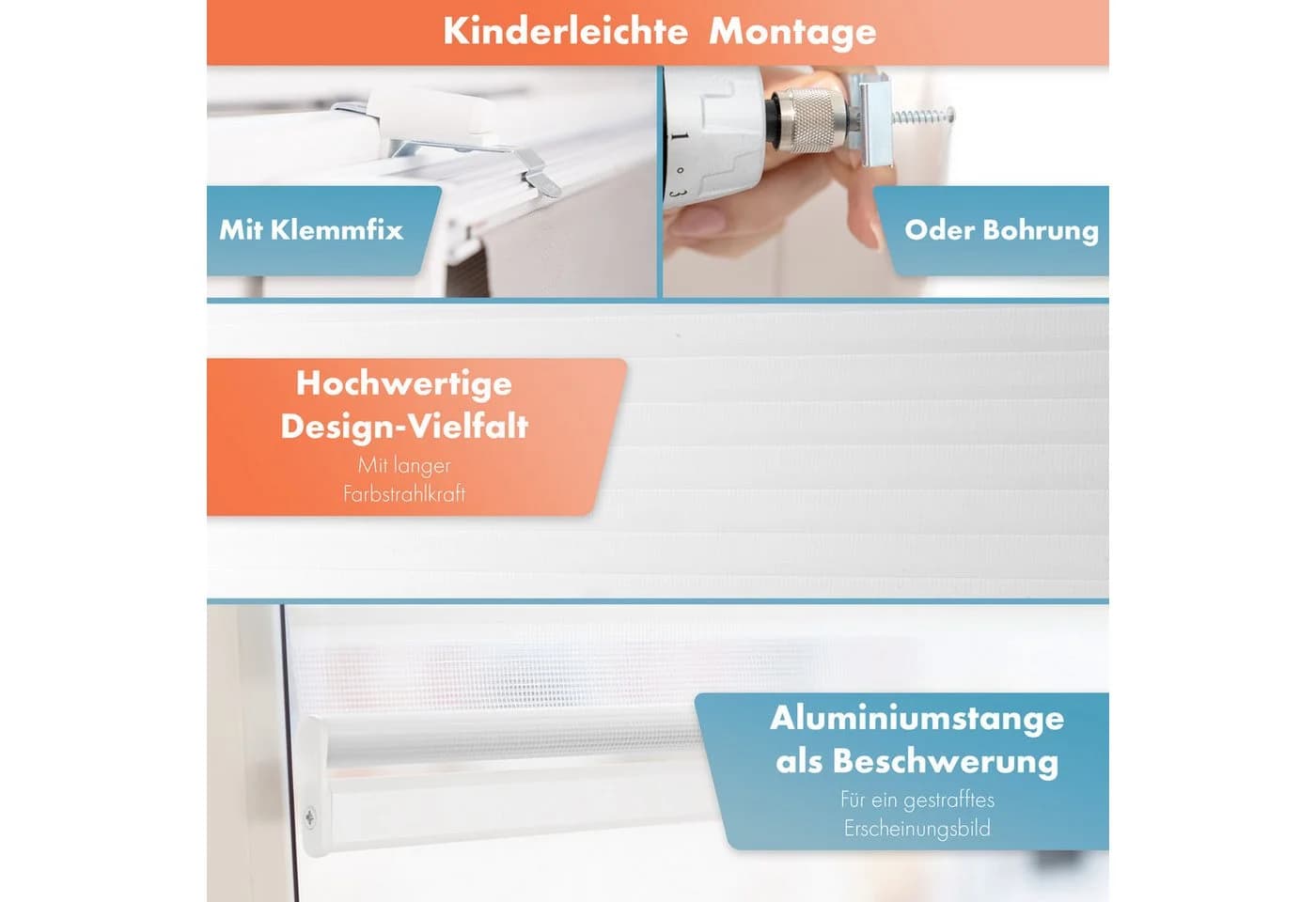 Doppelrollo Klemmfix Fenstergardinen mit Perlen Alpinaweiß Bailena