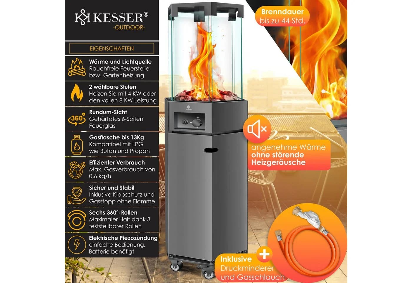 KESSER Gas-Heizstrahler Terrassenheizung Dunkelgrau