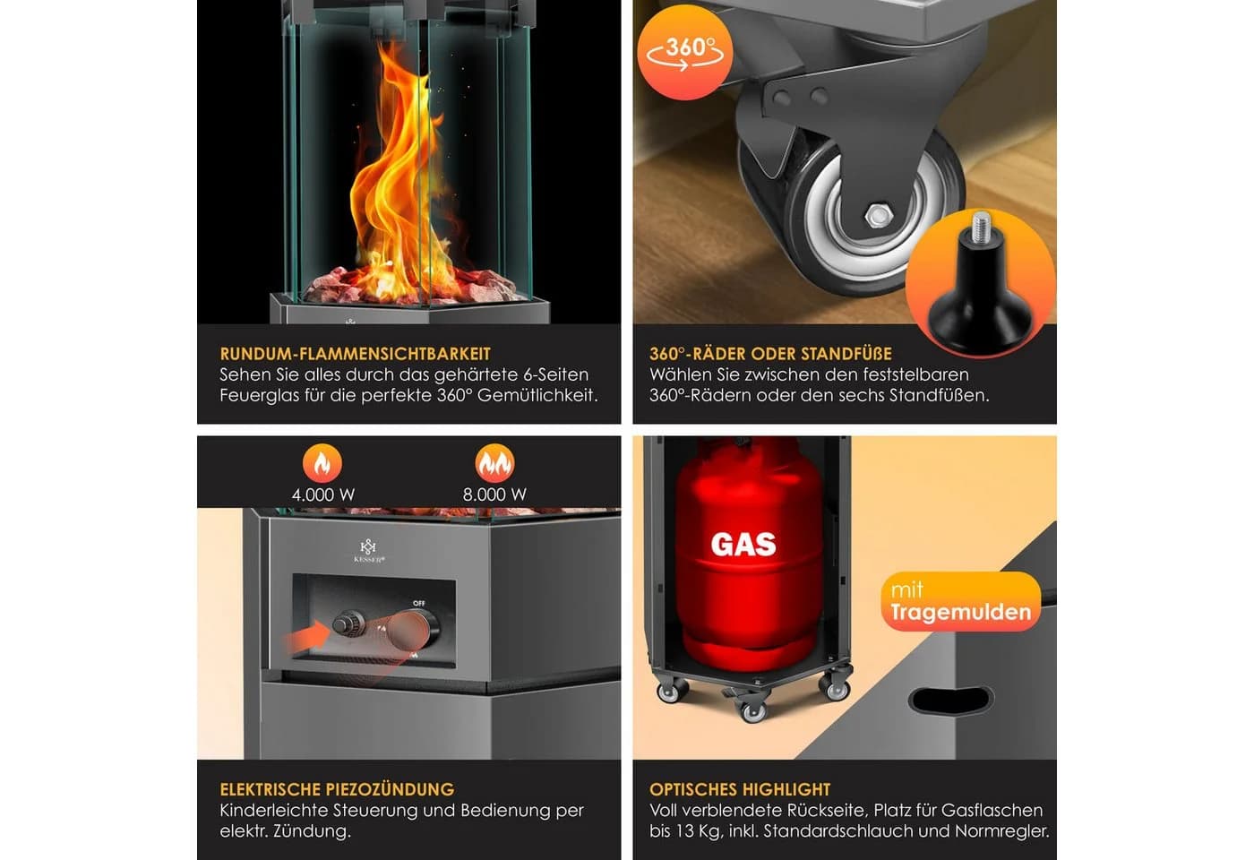 KESSER Gas-Heizstrahler Terrassenheizung Dunkelgrau - Bild 3