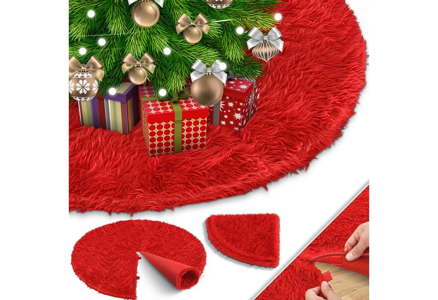KESSER Weihnachtsbaumdecke Rot Kunstfell mit Klettverschluss - Bild 2