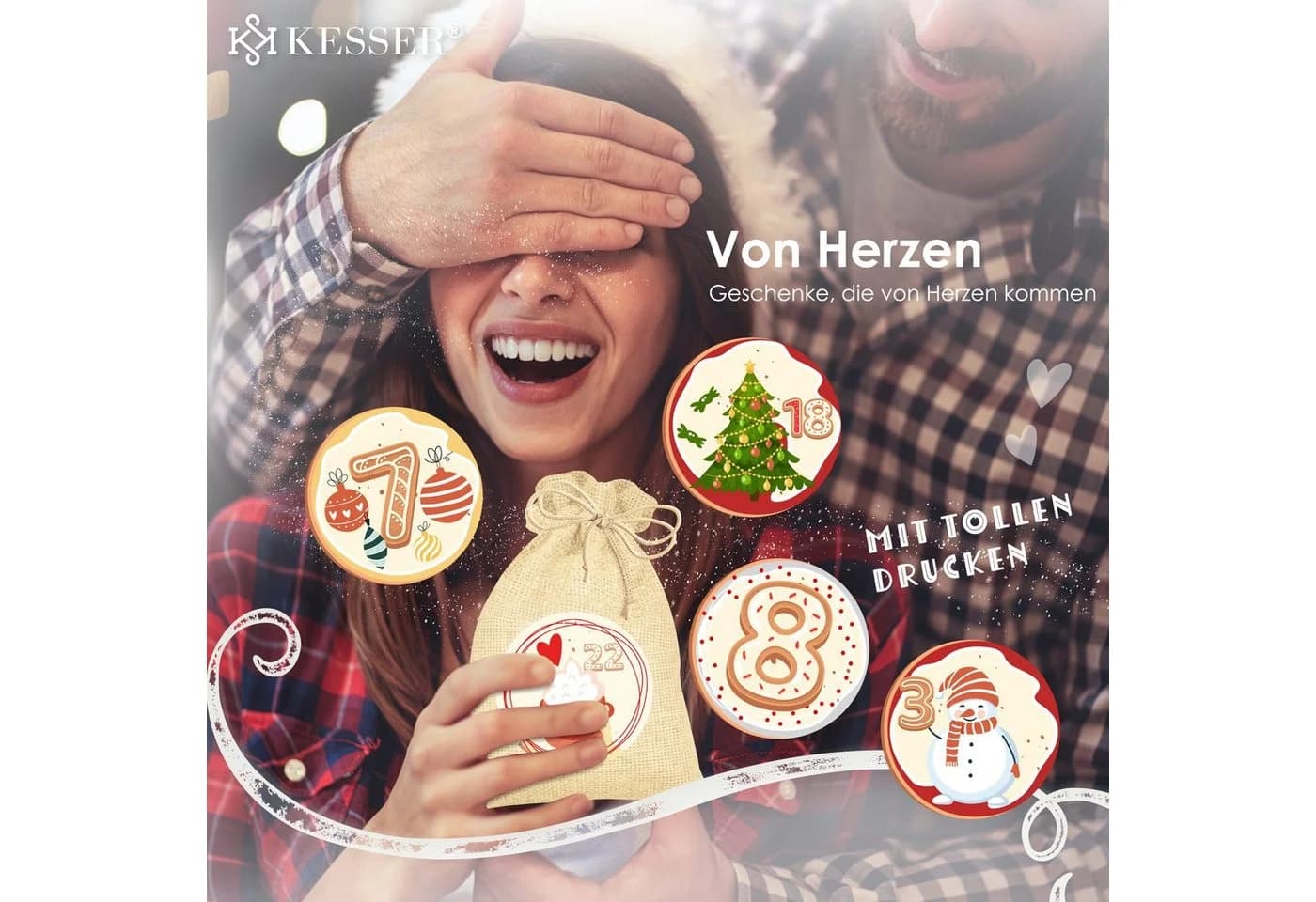 KESSER Adventskalender 24 Jutebeutel mit Klammern & Leinen Rot - Bild 4