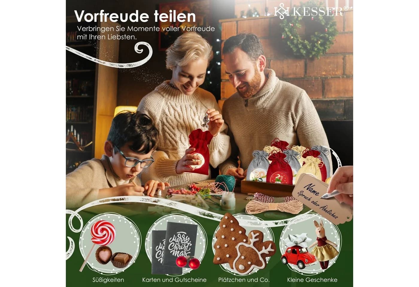 KESSER Adventskalender 24 Jutebeutel mit Klammern & Leinen Rot - Bild 5