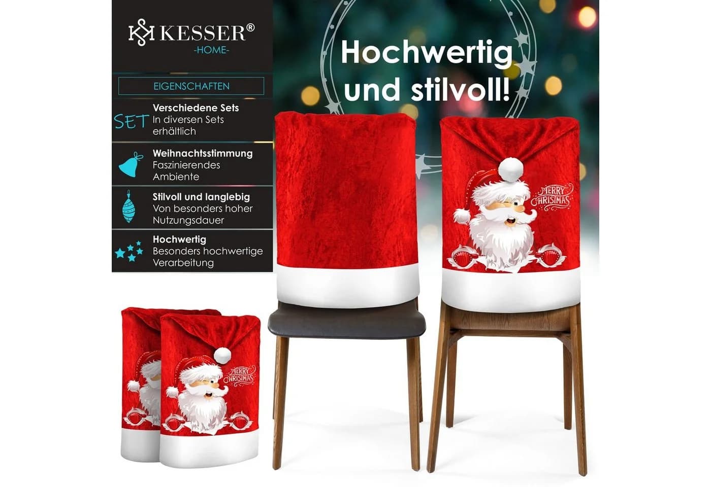 KESSER Weihnachtsstuhlüberzug Set Stuhlhussen für Weihnachten