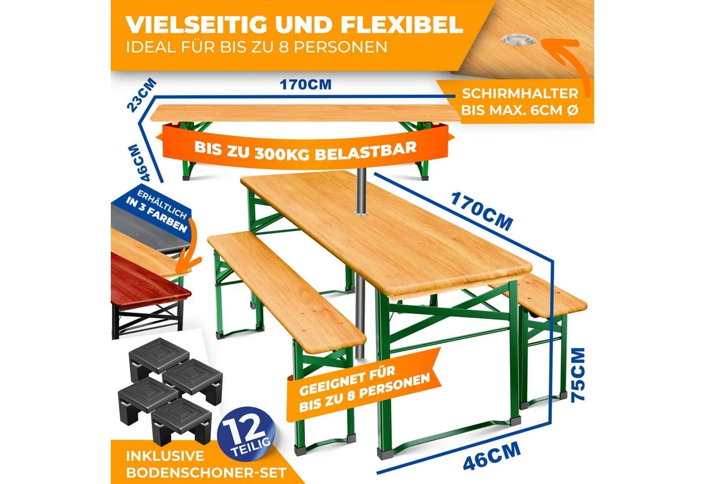 KESSER Bierzeltgarnitur 3-teilig Klappbar Braun/Grün - Bild 2