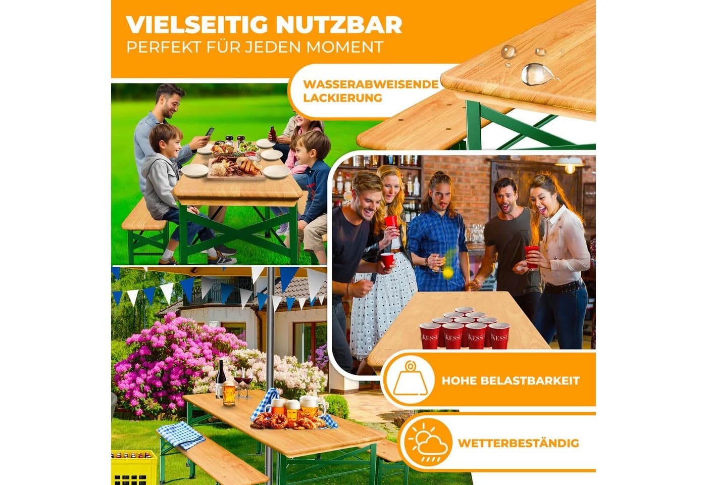 KESSER Bierzeltgarnitur 3-teilig Klappbar Braun/Grün - Bild 5