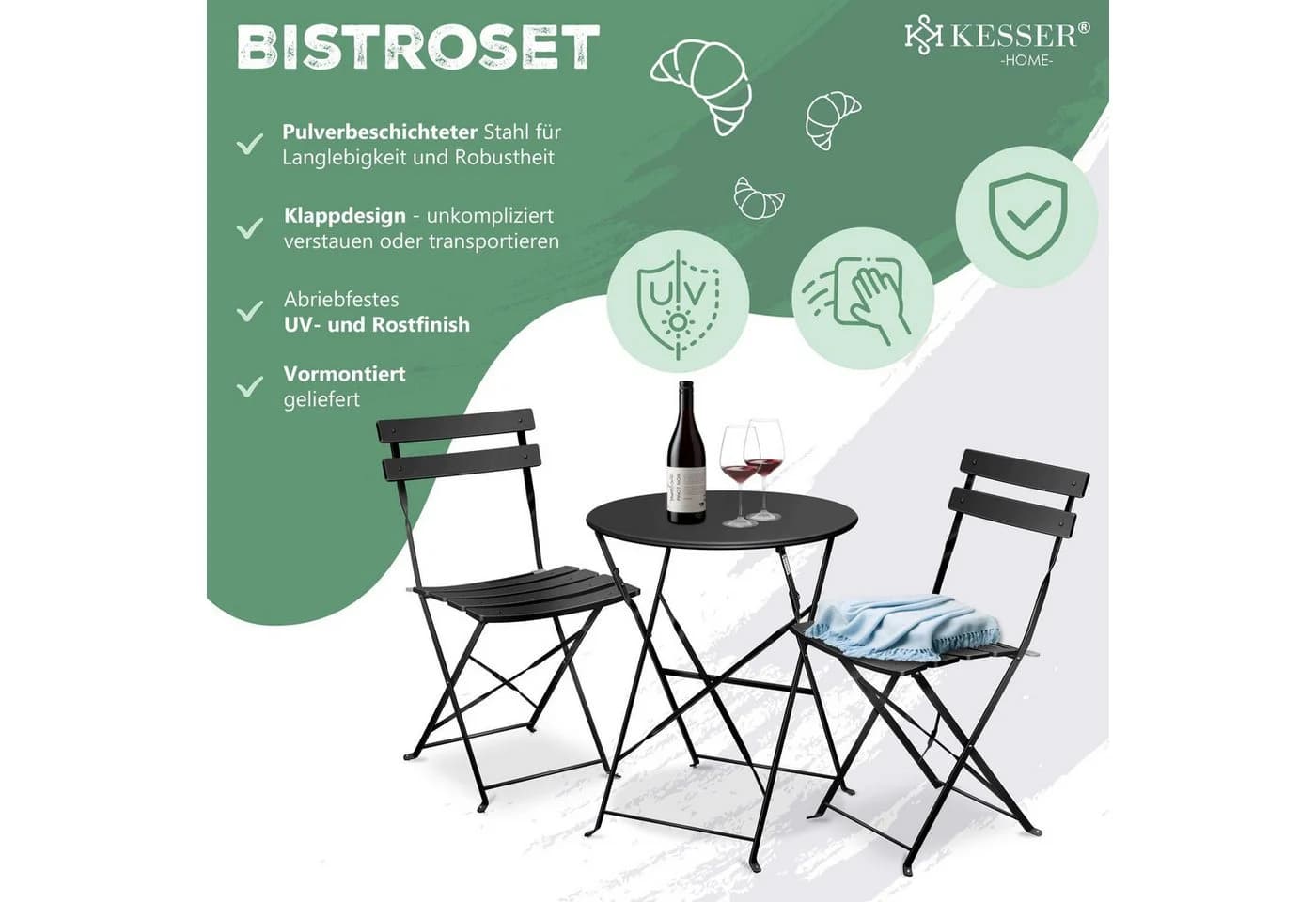 KESSER Bistroset 3-teilig Schwarz Metall Klappbar - Bild 2