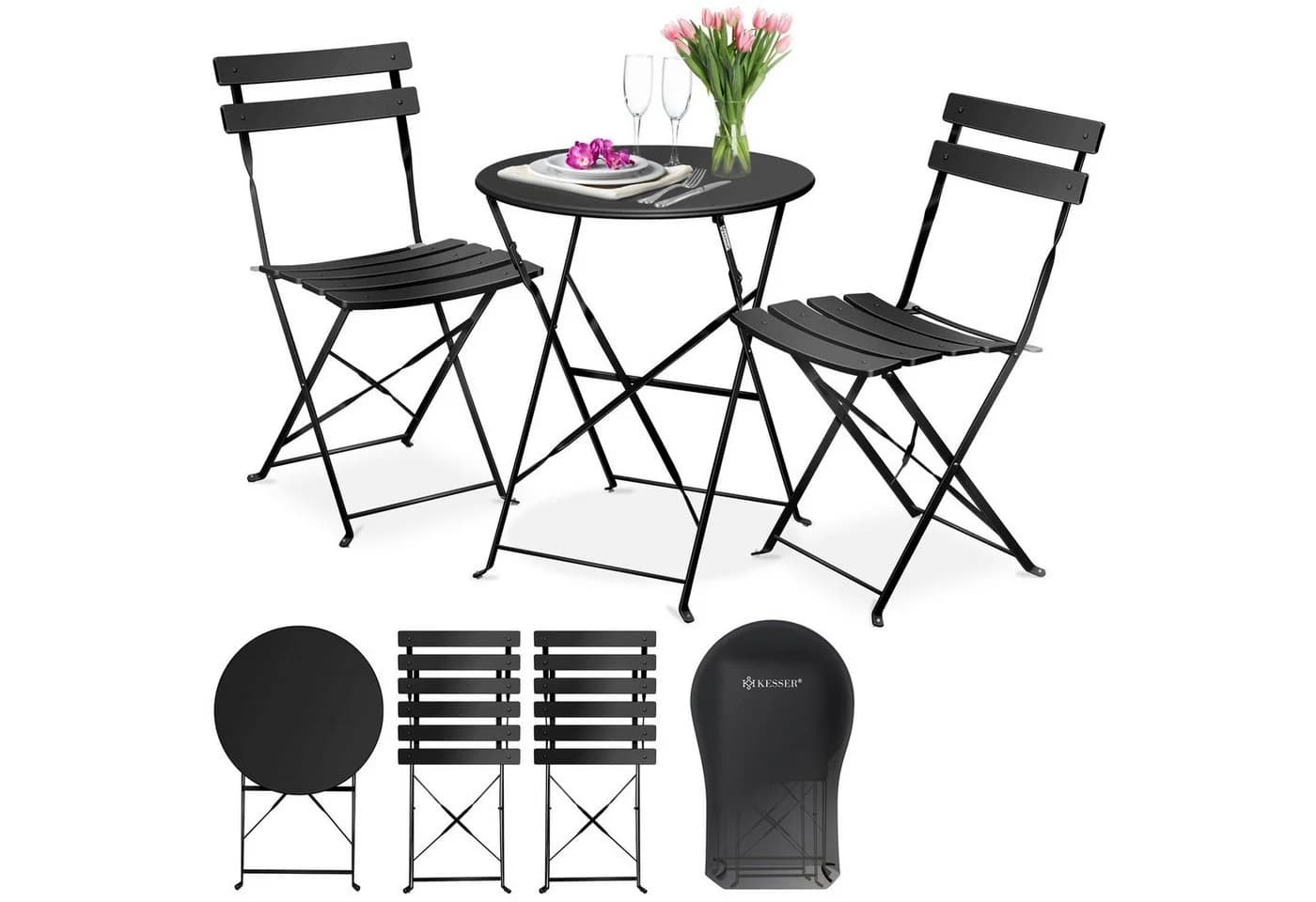 KESSER Bistroset 3-teilig Schwarz Metall Klappbar - Bild 3