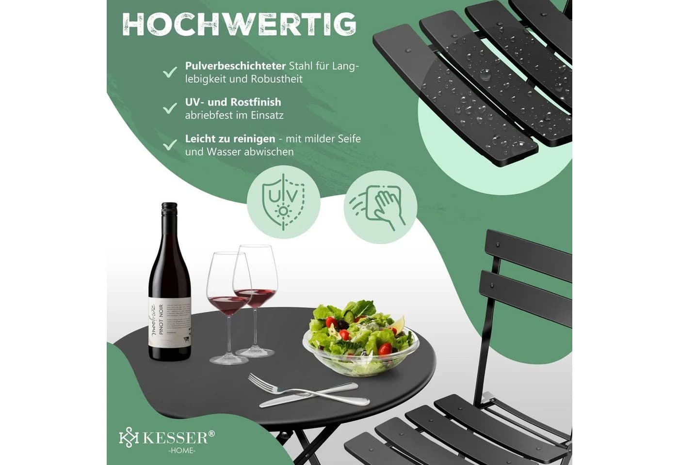KESSER Bistroset 3-teilig Schwarz Metall Klappbar - Bild 5