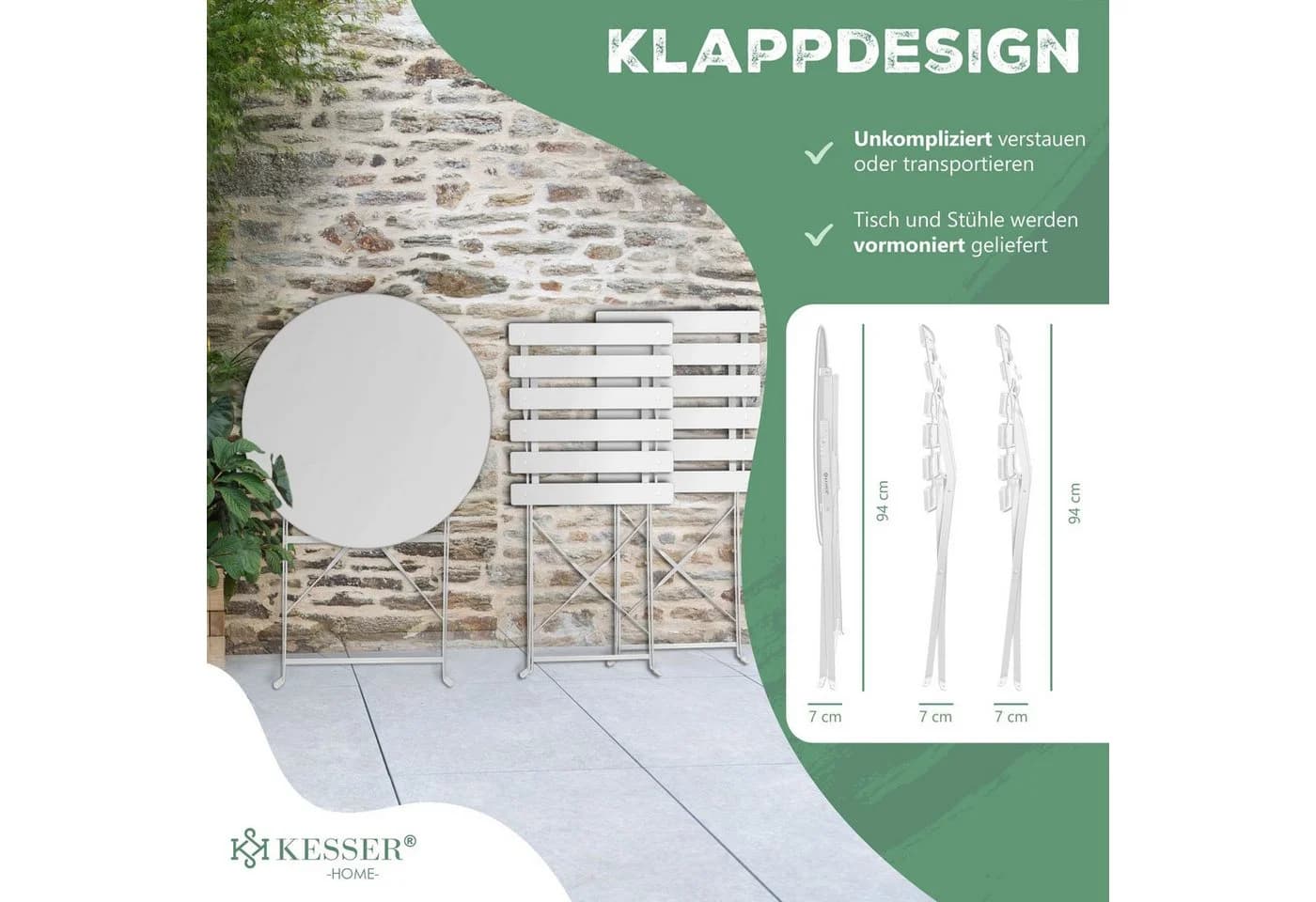 KESSER Bistroset 3-teilig mit klappbaren Stühlen Schwarz Metall - Bild 4