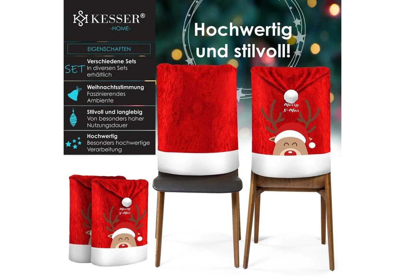 KESSER Weihnachtsstuhlüberzug Set 2er Rot Polyester