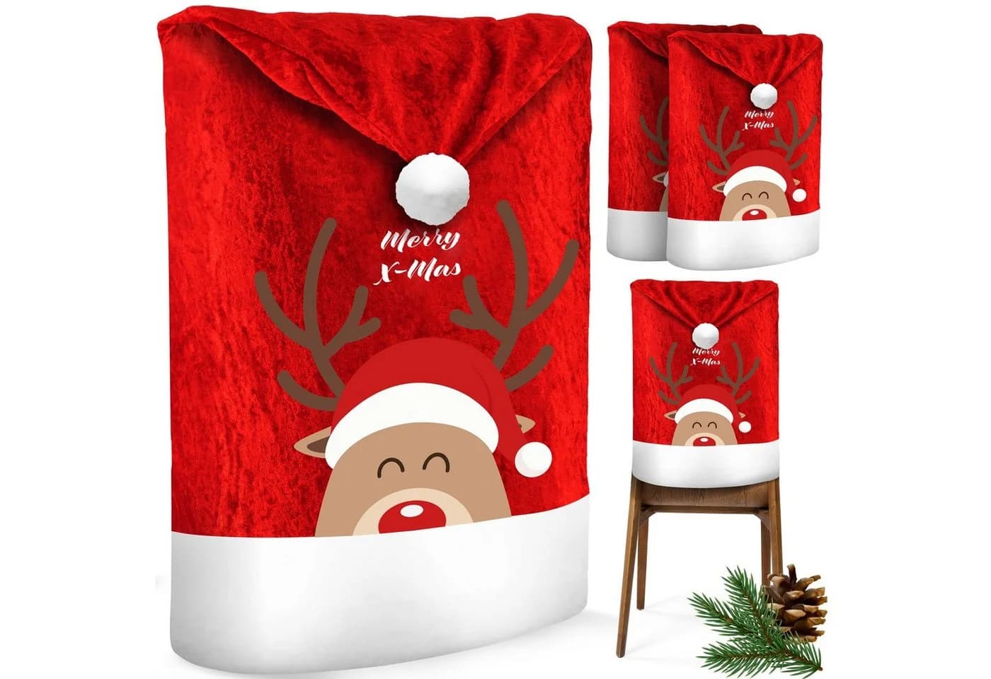 KESSER Weihnachtsstuhlüberzug Set 2er Rot Polyester - Bild 2