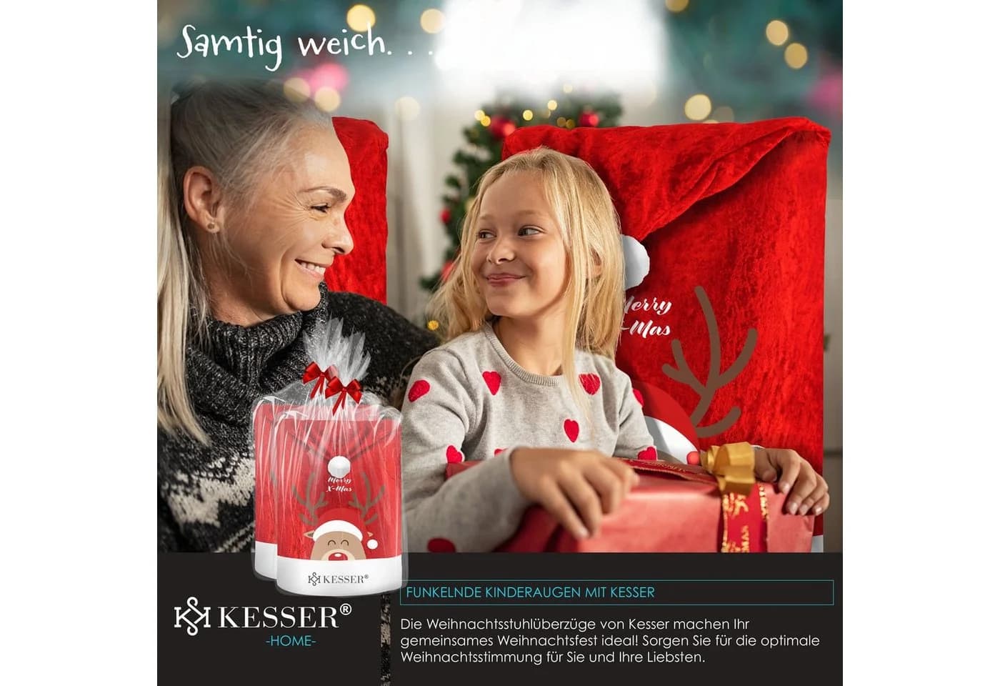 KESSER Weihnachtsstuhlüberzug Set 2er Rot Polyester - Bild 3