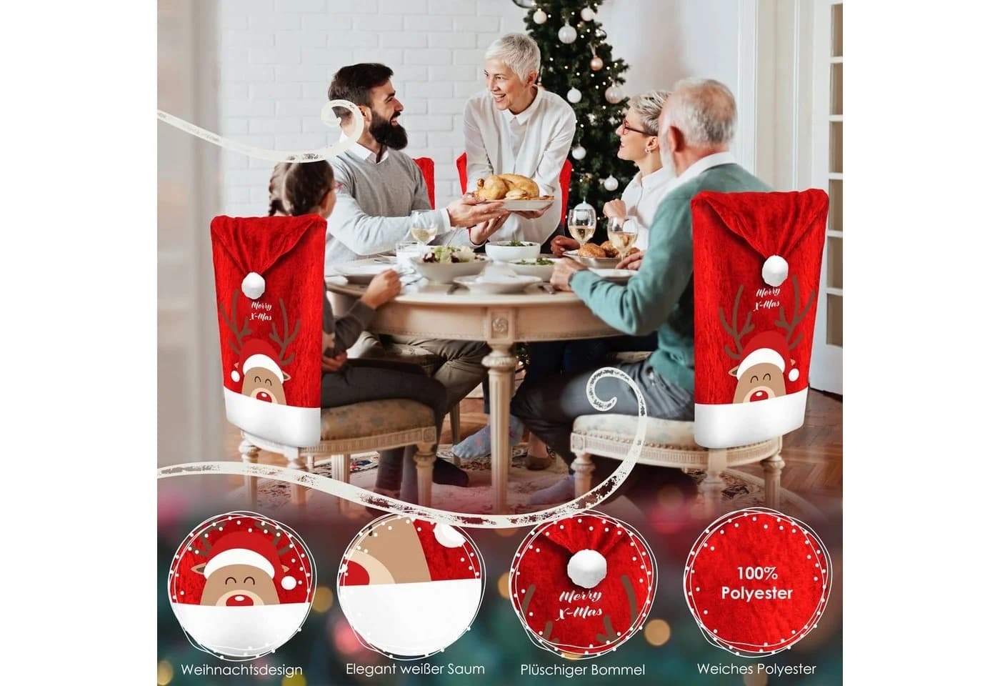 KESSER Weihnachtsstuhlüberzug Set 2er Rot Polyester - Bild 5
