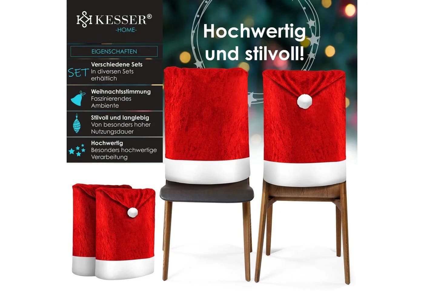 KESSER Premium Weihnachtsstuhlüberzug Set 2-tlg. Rot Polyester