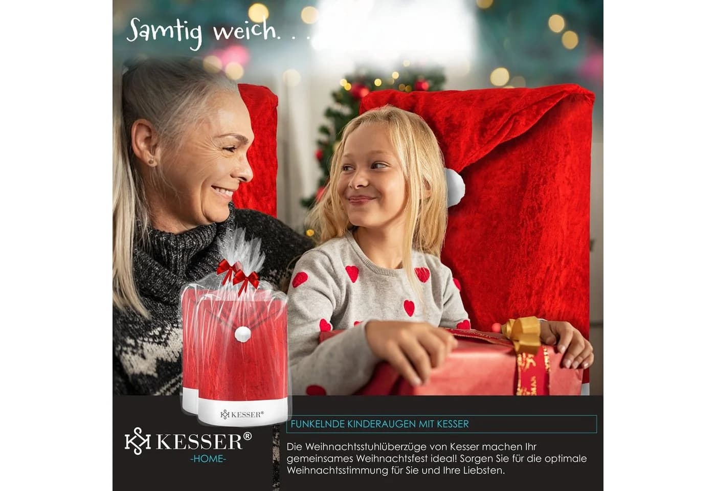 KESSER Premium Weihnachtsstuhlüberzug Set 2-tlg. Rot Polyester - Bild 3