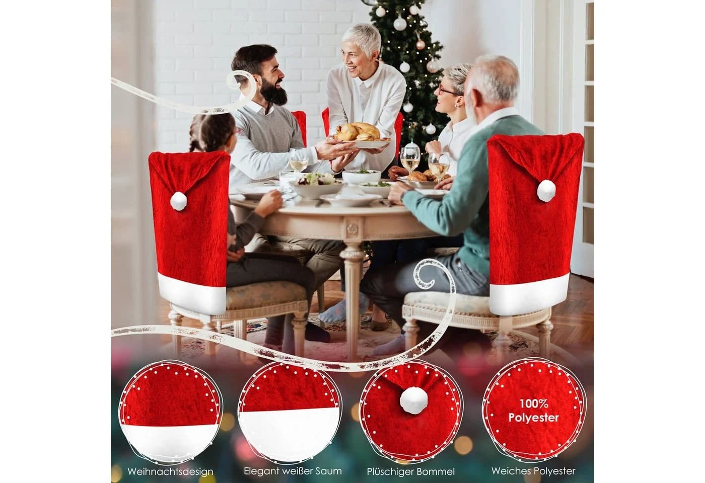 KESSER Premium Weihnachtsstuhlüberzug Set 2-tlg. Rot Polyester - Bild 5