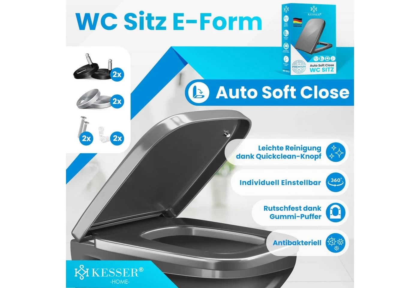 KESSER WC-Sitz mit SoftClose & Click-n’-Clean Grau Duroplast - Bild 1