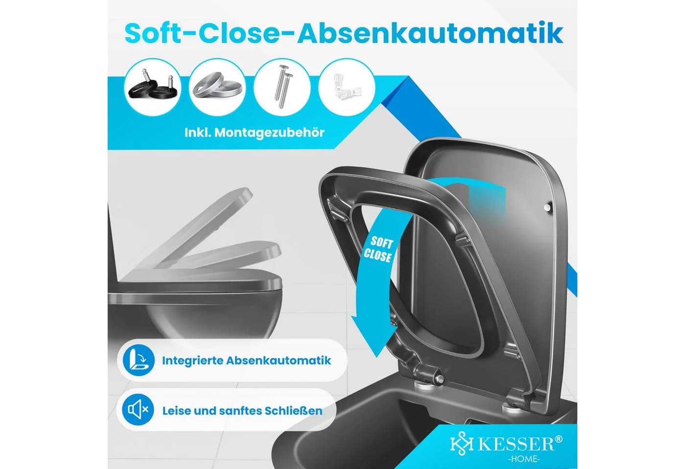 KESSER WC-Sitz mit SoftClose & Click-n’-Clean Grau Duroplast - Bild 3