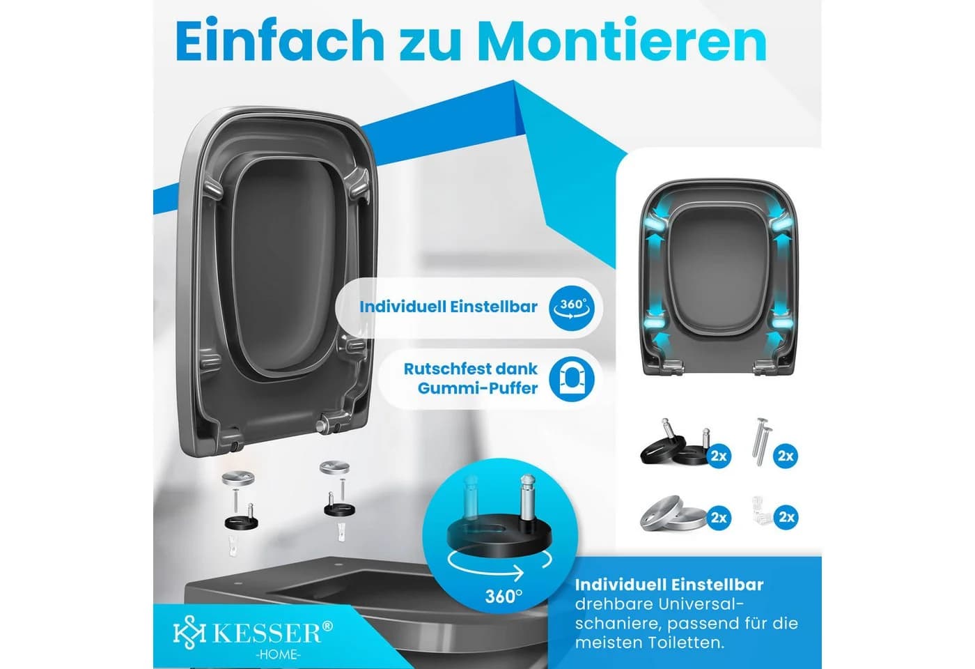 KESSER WC-Sitz mit SoftClose & Click-n’-Clean Grau Duroplast - Bild 5