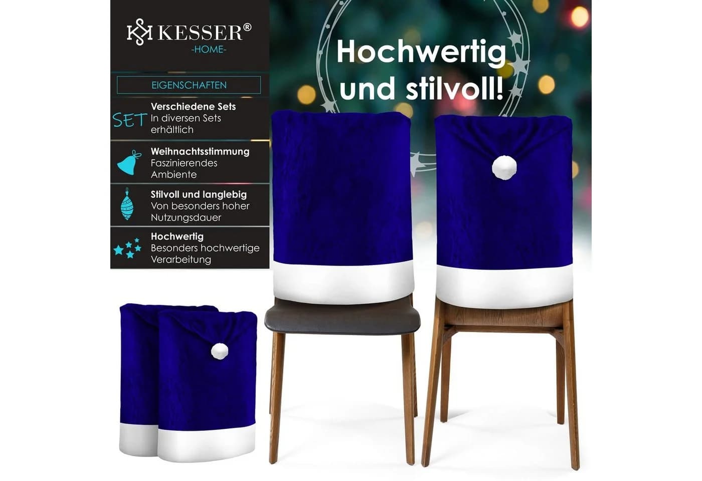 KESSER Premium Weihnachtsstuhlüberzug Set 2er Blau/Rot Polyester