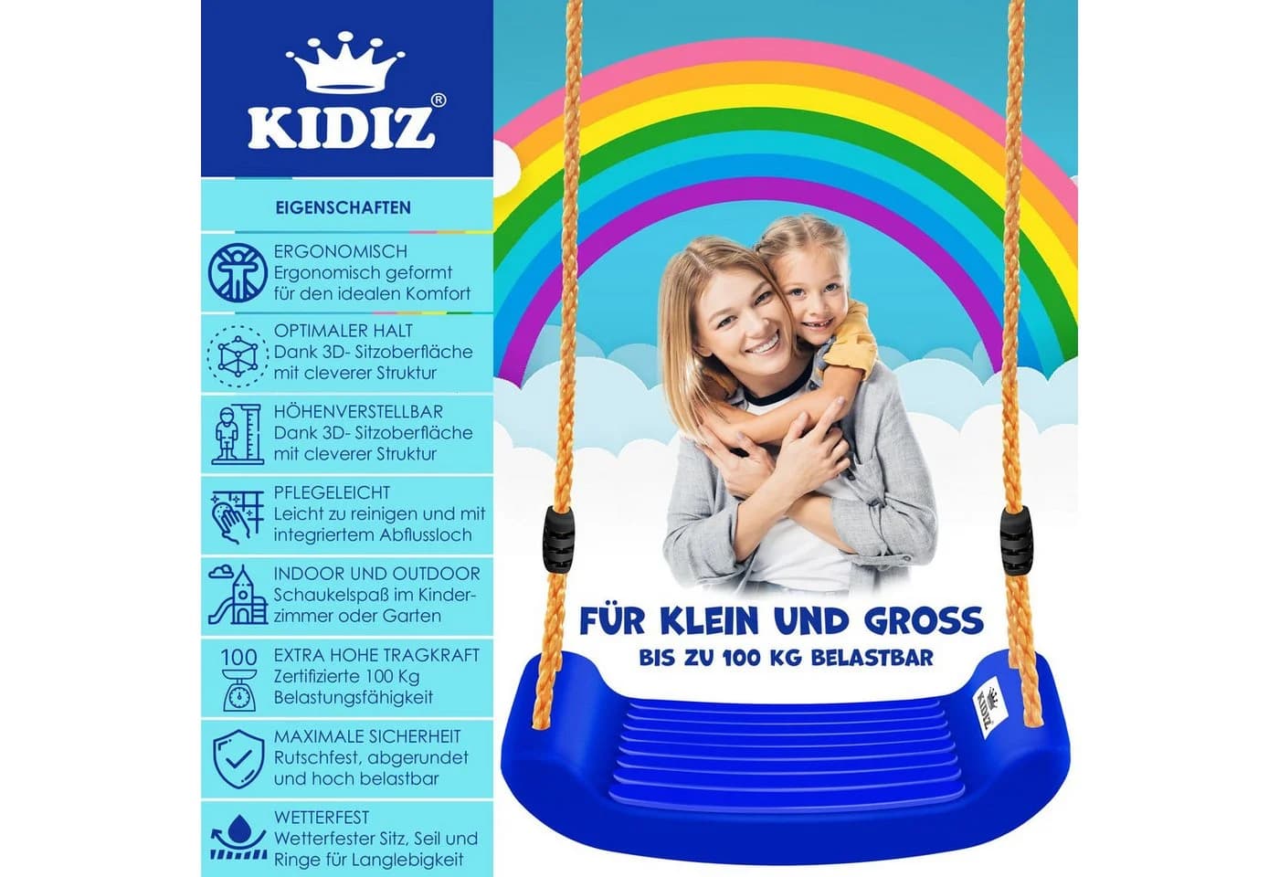 KIDIZ Kinderschaukel Set Höhenverstellbar Rutschfest