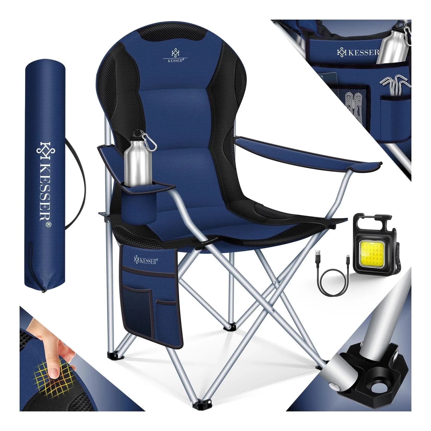 KESSER® Campingstuhl Faltbar 150kg Gepolstert mit Armlehnen