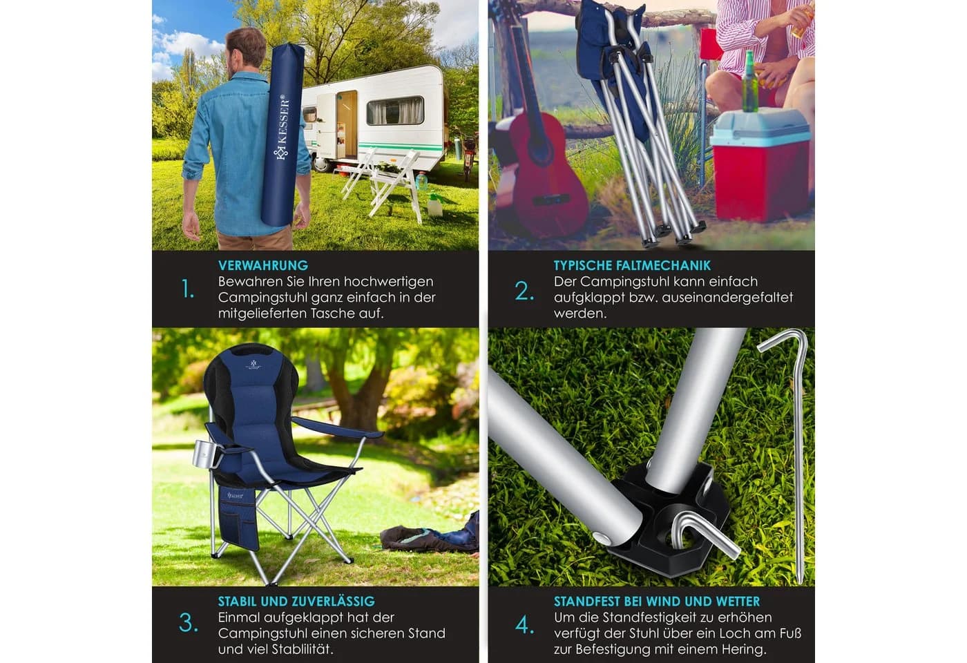KESSER® Campingstuhl Faltbar 150kg Gepolstert mit Armlehnen - Bild 5
