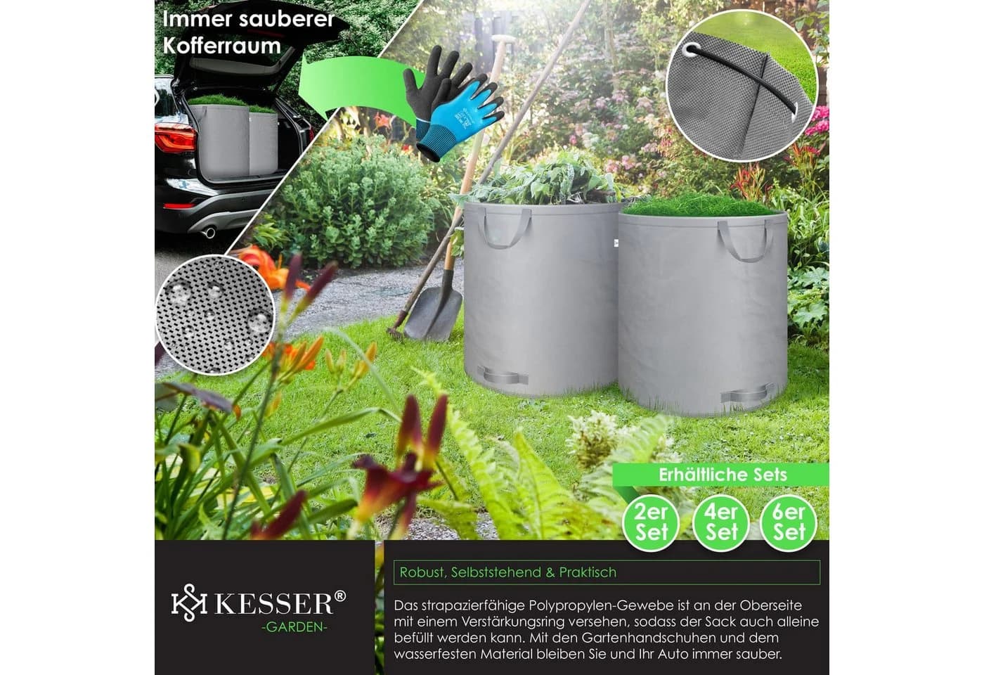 KESSER Gartensack Set 500 l Grau/Grün UV-beständig - Bild 4