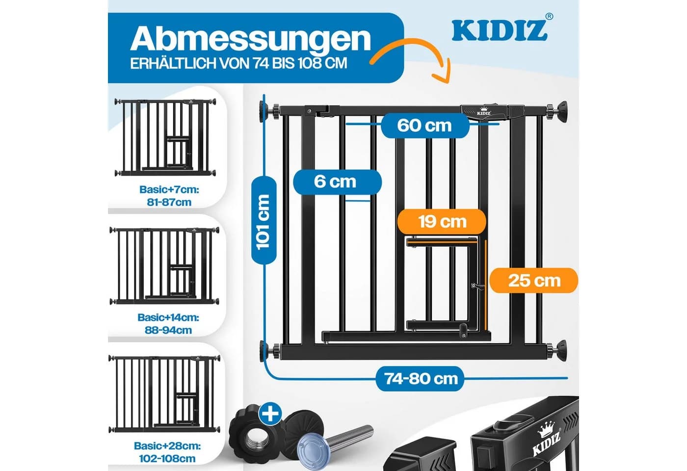 KIDIZ Türschutzgitter mit Katzenklappe Schwarz Klemmbar
