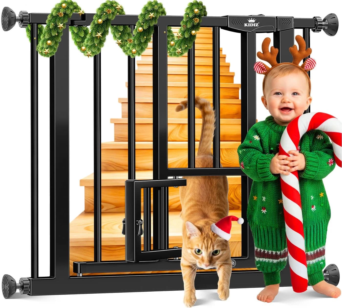 KIDIZ Türschutzgitter mit Katzenklappe Schwarz Klemmbar - Bild 2