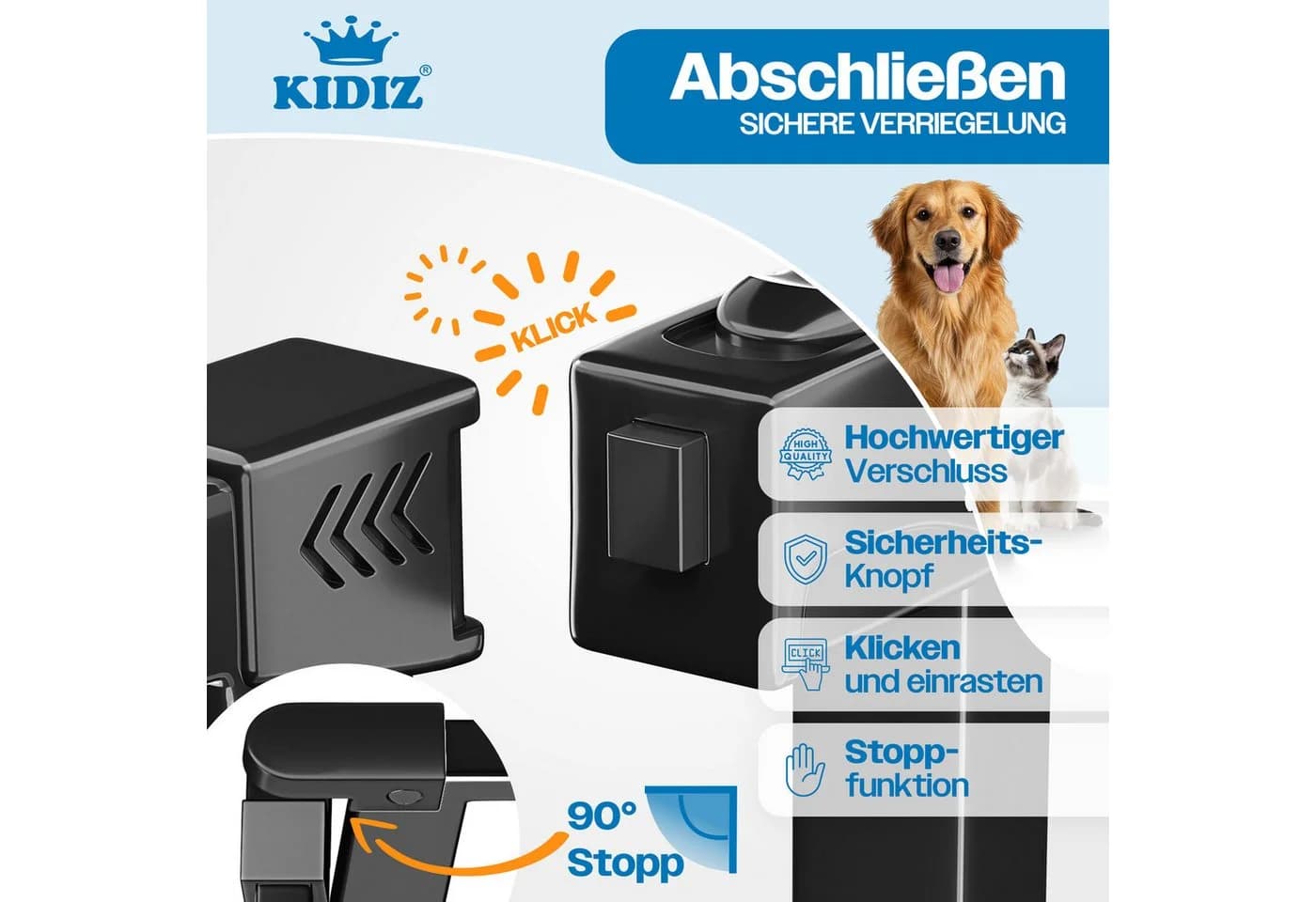 KIDIZ Türschutzgitter mit Katzenklappe Schwarz Klemmbar - Bild 3