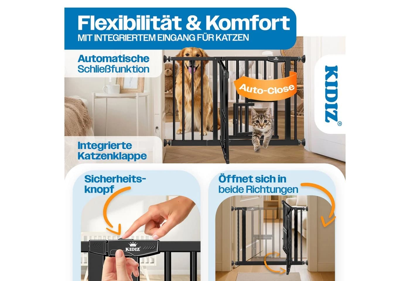 KIDIZ Türschutzgitter mit Katzenklappe Schwarz Klemmbar - Bild 4